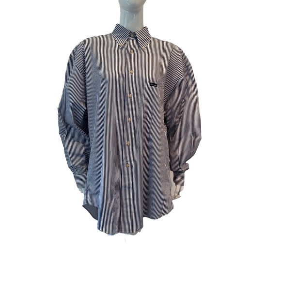 Faconnable Nautical Stripe Button Shirt L Long Sleeve Blue White Coastal Classic - Picture 5 of 8